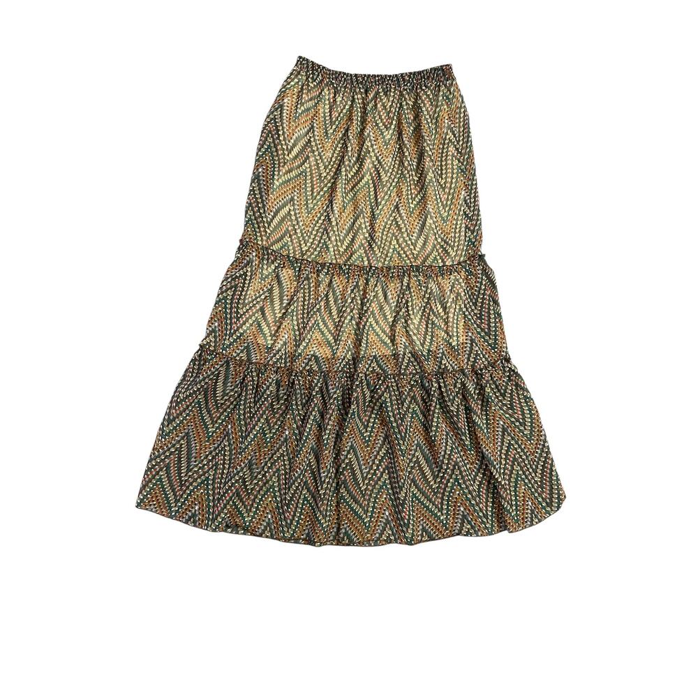 Olive & Oak Chevron Geometric Tiered Maxi Skirt SZ Small Boho Country Western